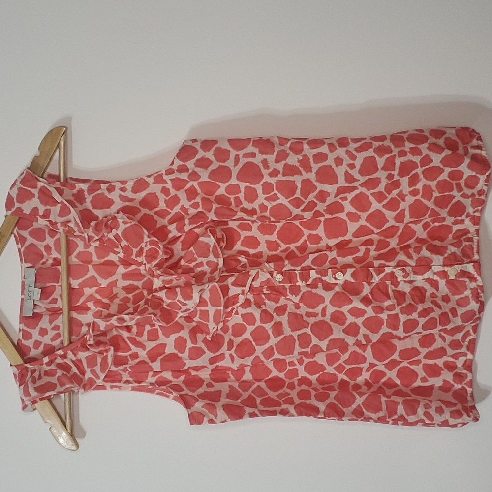 Loft Animal Print Ruffle Vneck blouse  Large